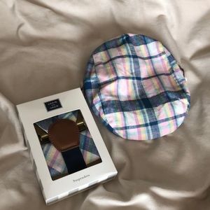 BNWT suspenders and newsboy hat